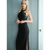 Black Halter Cocktail Evening Dress - FashionByTeresa